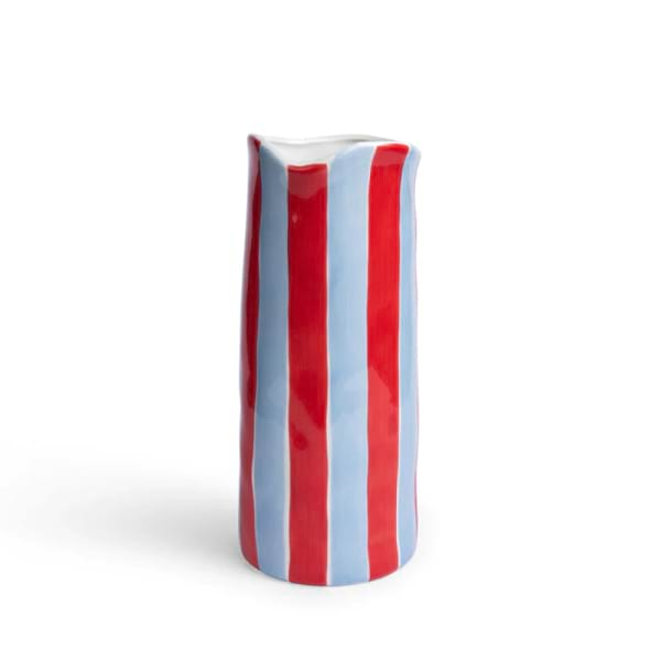 NOSS & CO Medium Vase - Cornflower Blue and Red Stripe